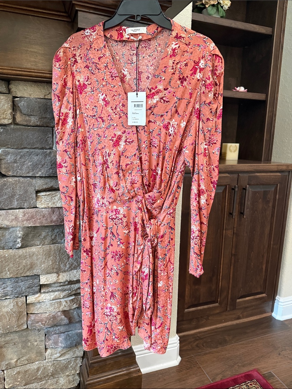 Isabel Marant Coral Pink Floral Long Sleeve Wrap Dress